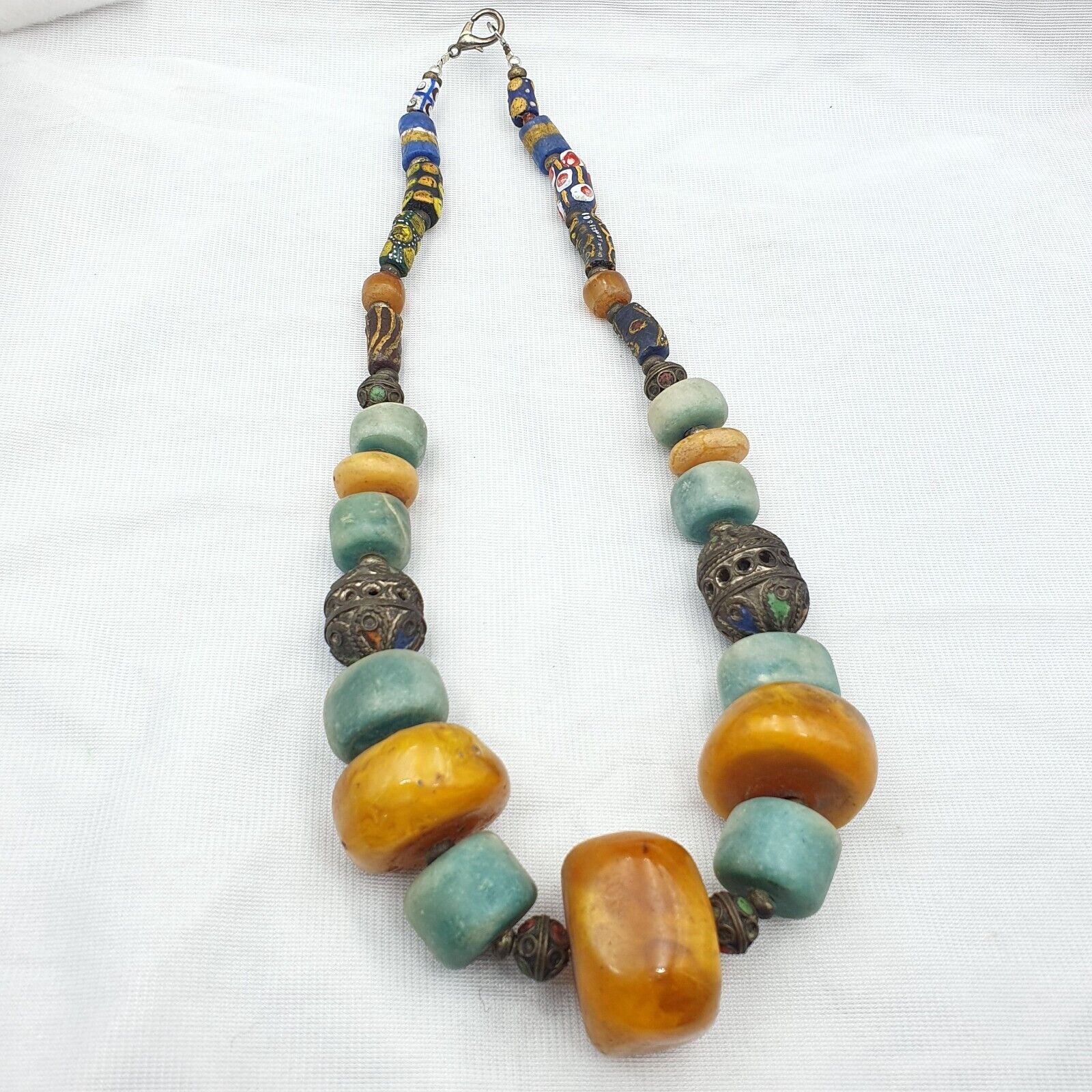 Marokkanische Halskette, handgefertigter Bernstein-Vintage-Schmuck, afrikanische Amazonit-Halskette