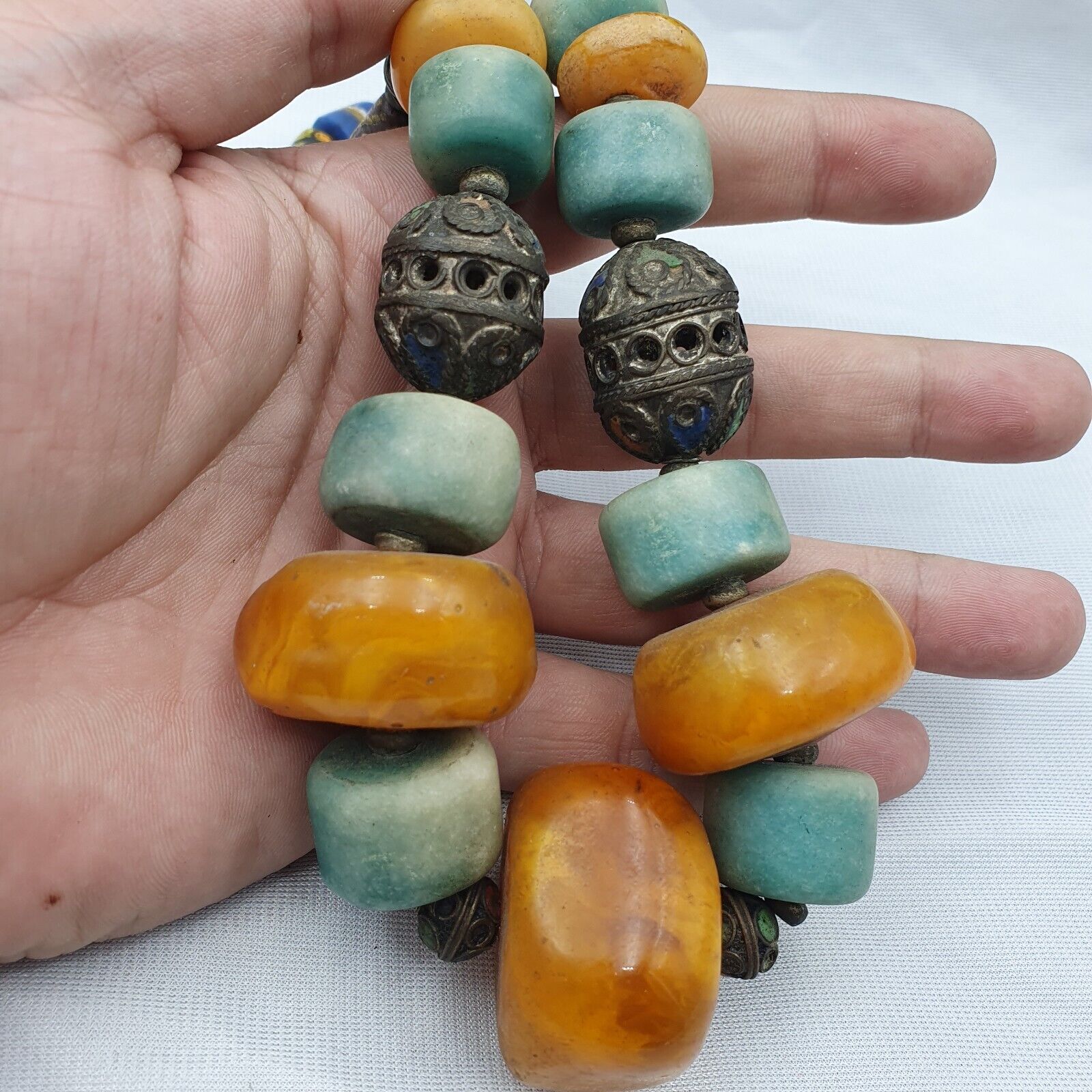 Moroccan Necklace Handcrafted Amber Vintage Jewelry African amazonite Necklace