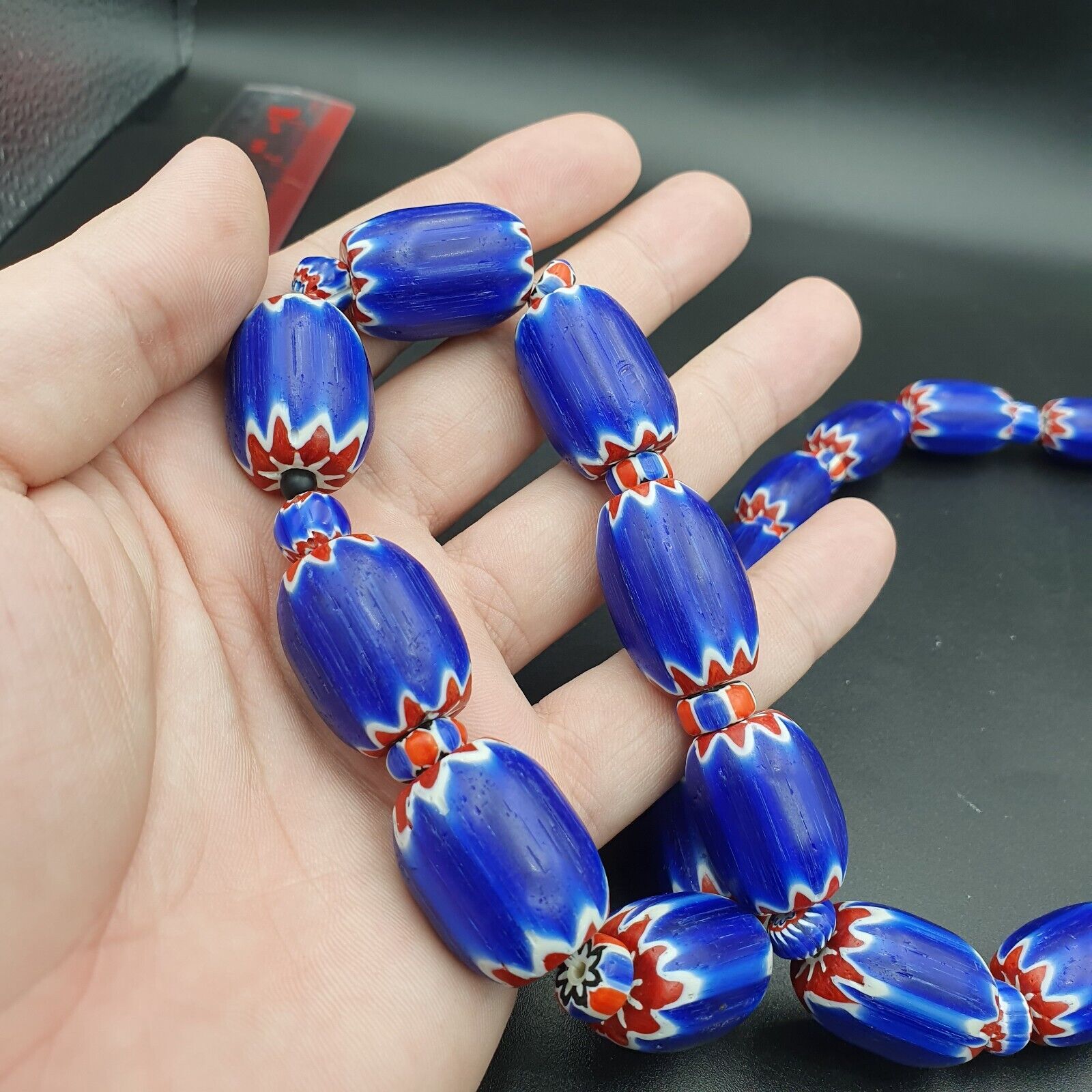 Venetian Style Trade beads Old African Chevron Glass Beads Long Strand