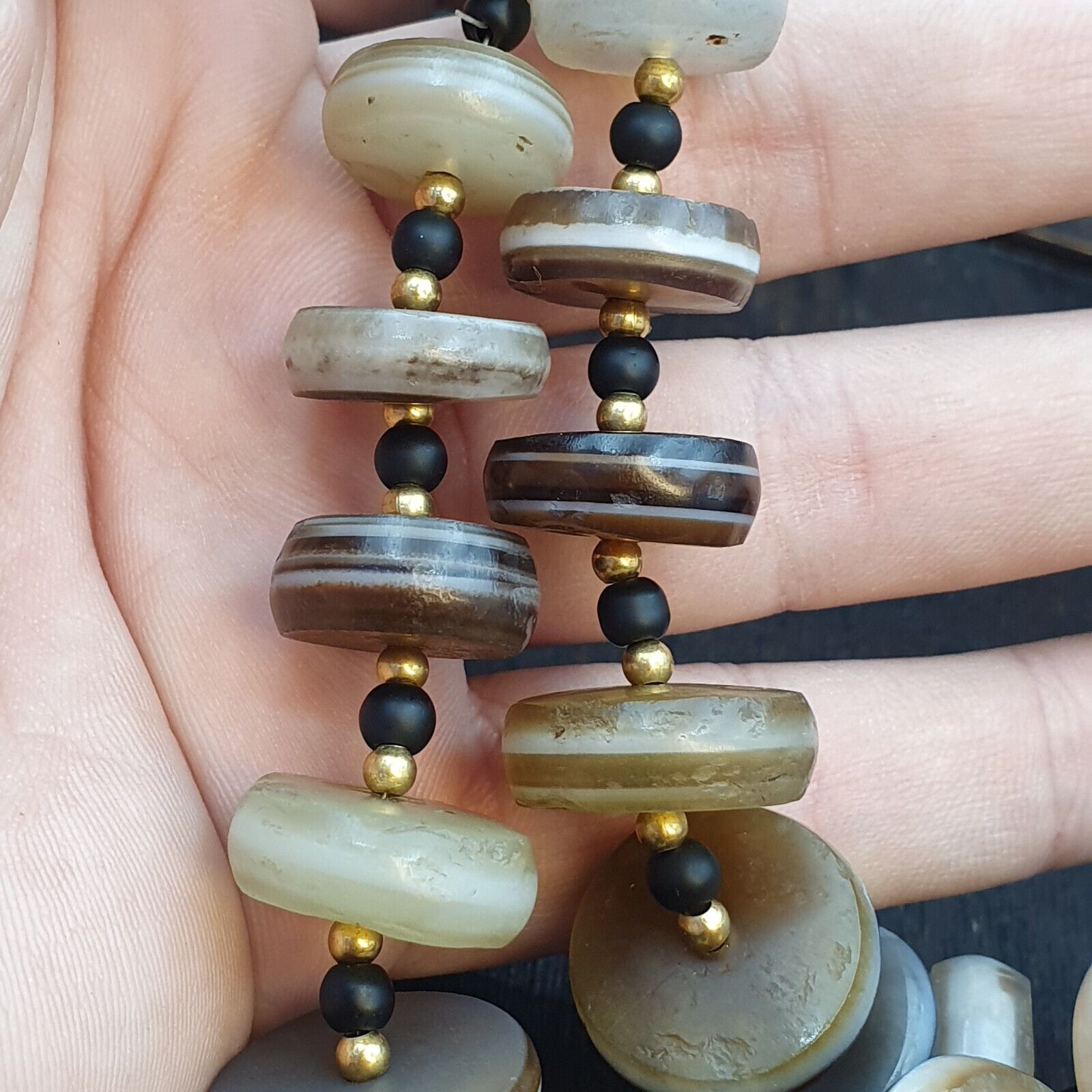 SEHR SELTENE SAMMLUNG ALTER ACHATSTEIN 1-Linien-SCHEIBE Indien Himalia Perlen Halskette