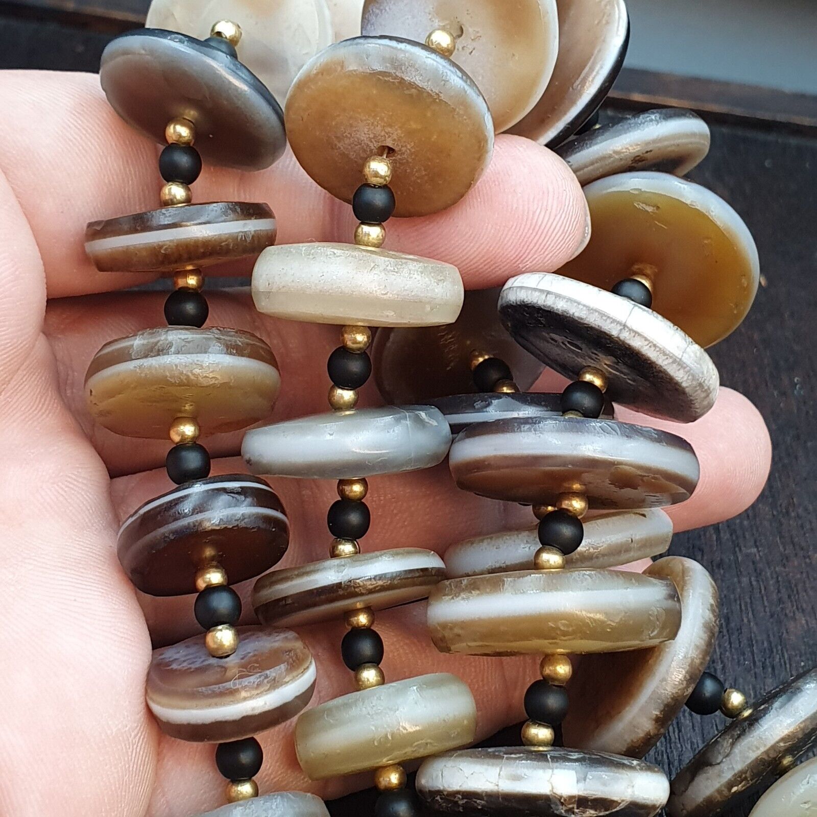 VERY RARE COLLECTION ANCIENT AGATE STONE 1 Line DISC India Himalia Beads Necklac