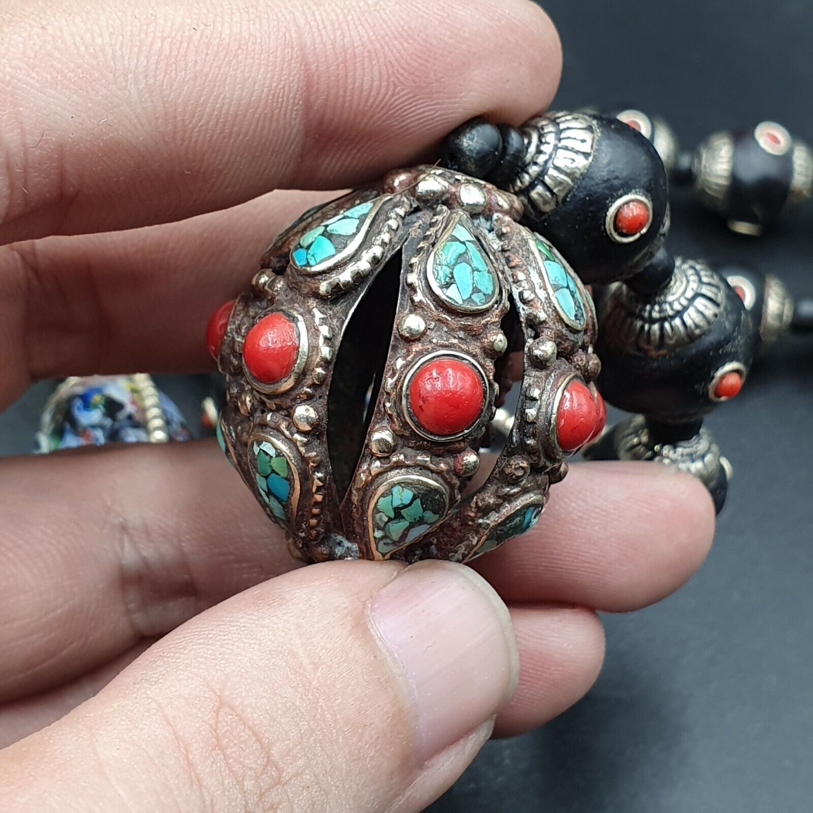 Beautiful Old Tibetan Silver Nepalese Coral & Turquoise Antique Jewelry Necklace