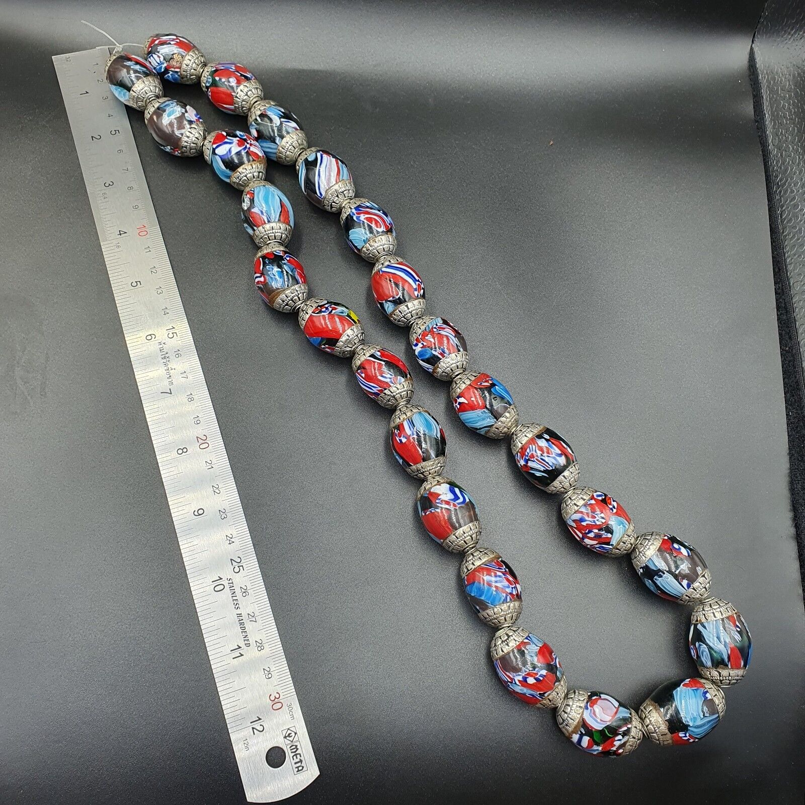 Beautiful Old Tibetan Silver Nepalese Glass Beads Jewelry Necklace