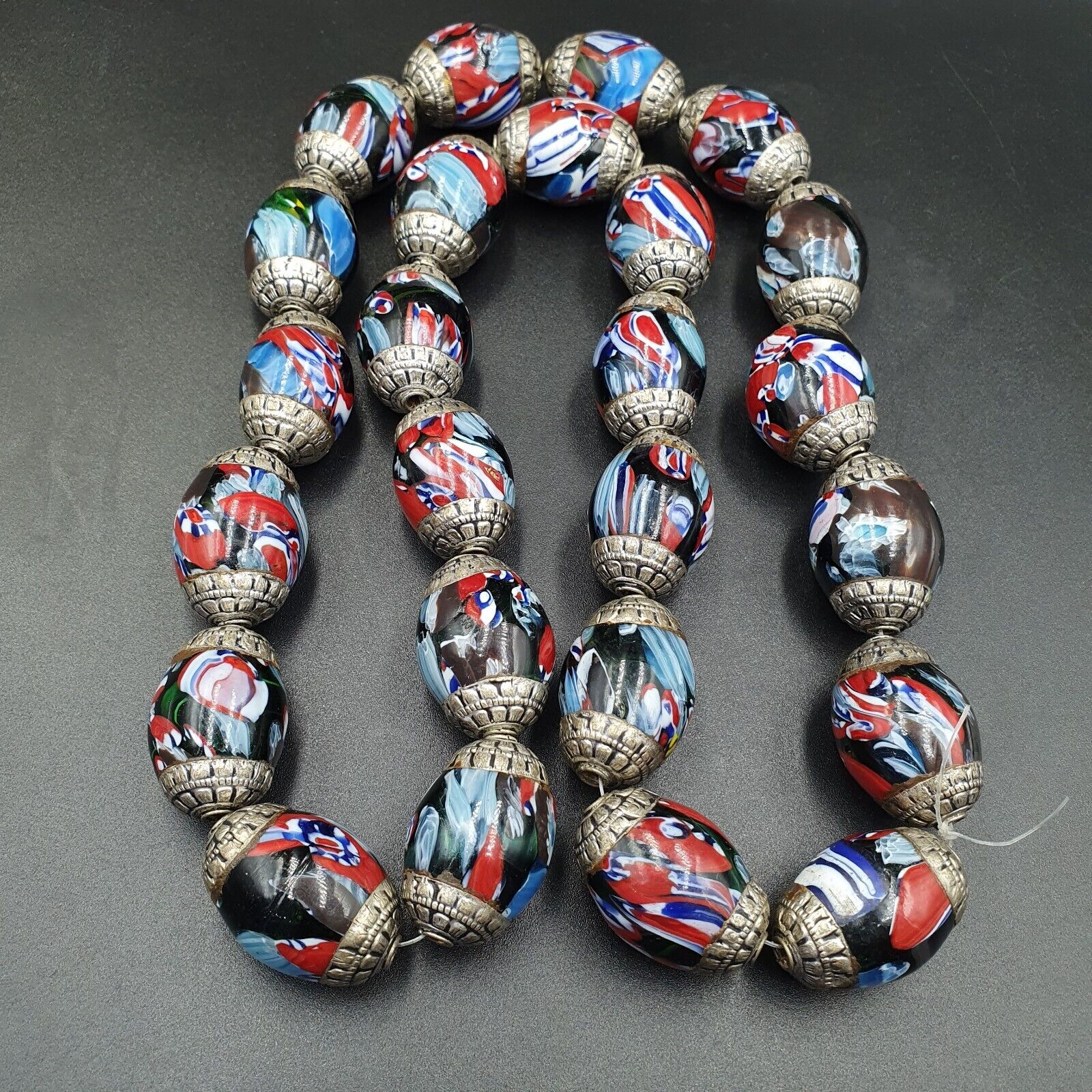 Beautiful Old Tibetan Silver Nepalese Glass Beads Jewelry Necklace