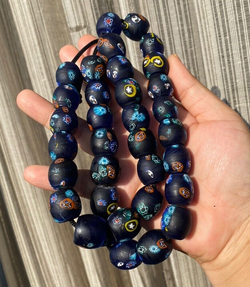 Art Deco Venerano Moretti Blue Mosaic Glass Beads Big hole Beads Donuts