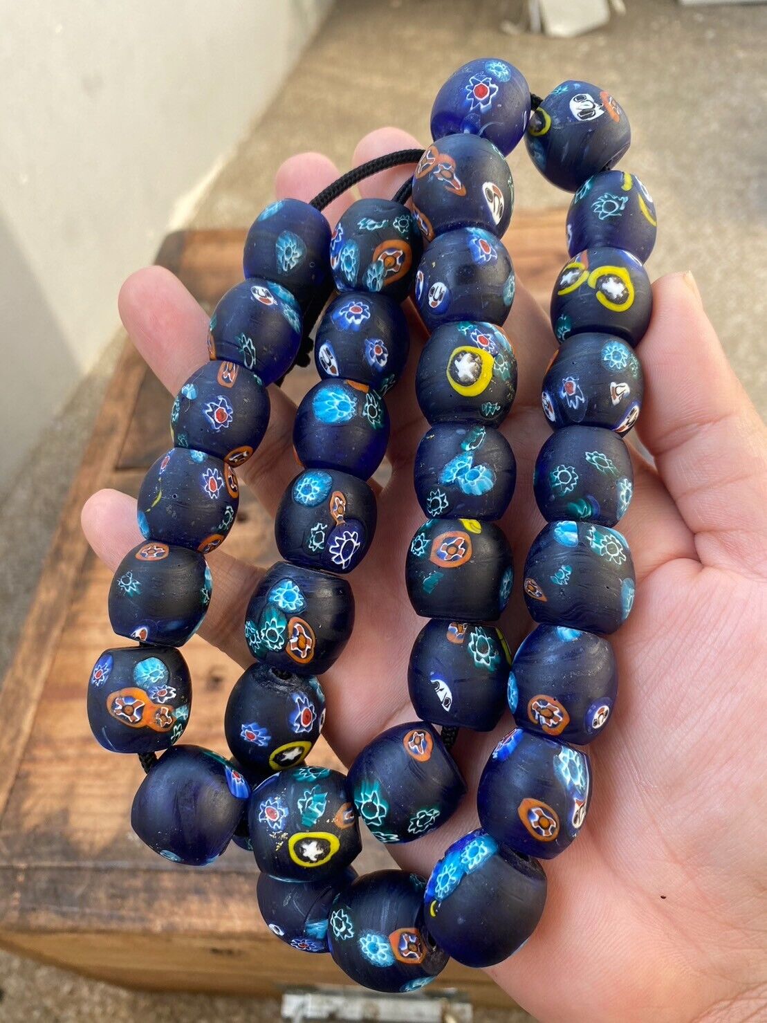 Art Deco Venerano Moretti Blue Mosaic Glass Beads Big hole Beads Donuts