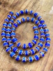 Vintage Blue Chevron Venetian Style Multilayers Glass Beads Necklace N-204