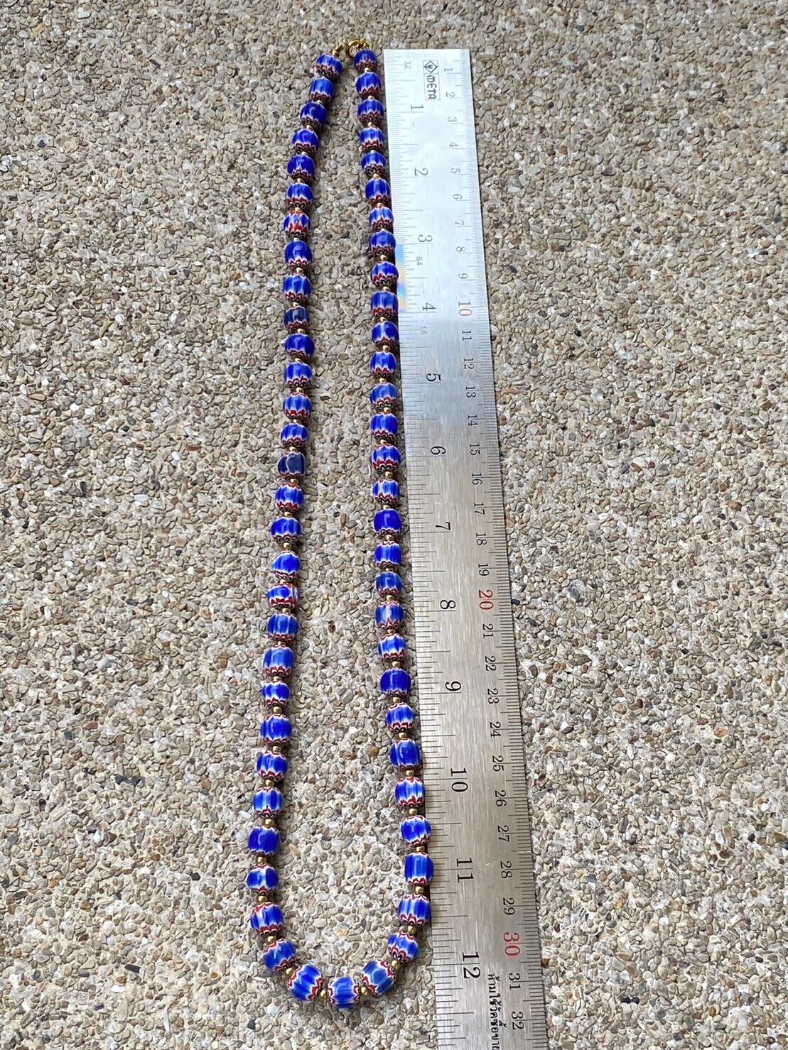 Vintage Blue Chevron Venetian Style Multilayers Glass Beads Necklace N-204