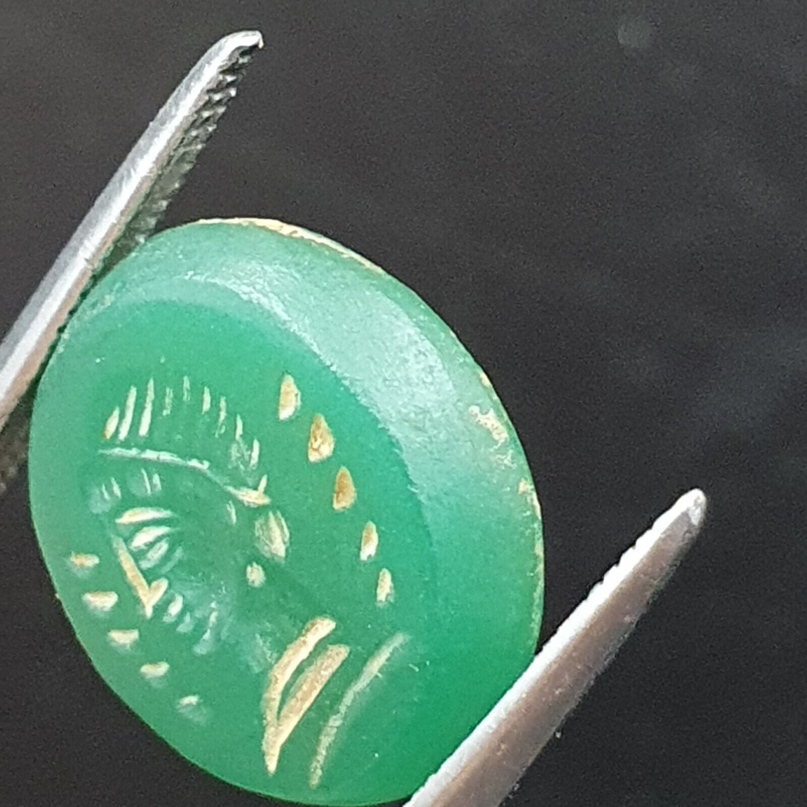 Antike grüne ACHAT-Siegelperle „Königin“, Intaglio-Stempelring-Cabochon