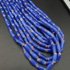 Vintage BLUE Chevron Beads Venetian African Style 13mmx6.mm Beads Strand