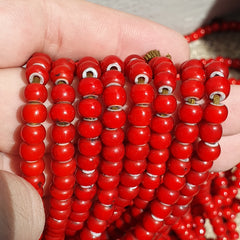 6.5 mm Antique Venetian White Heart Trade Beads Long Strand