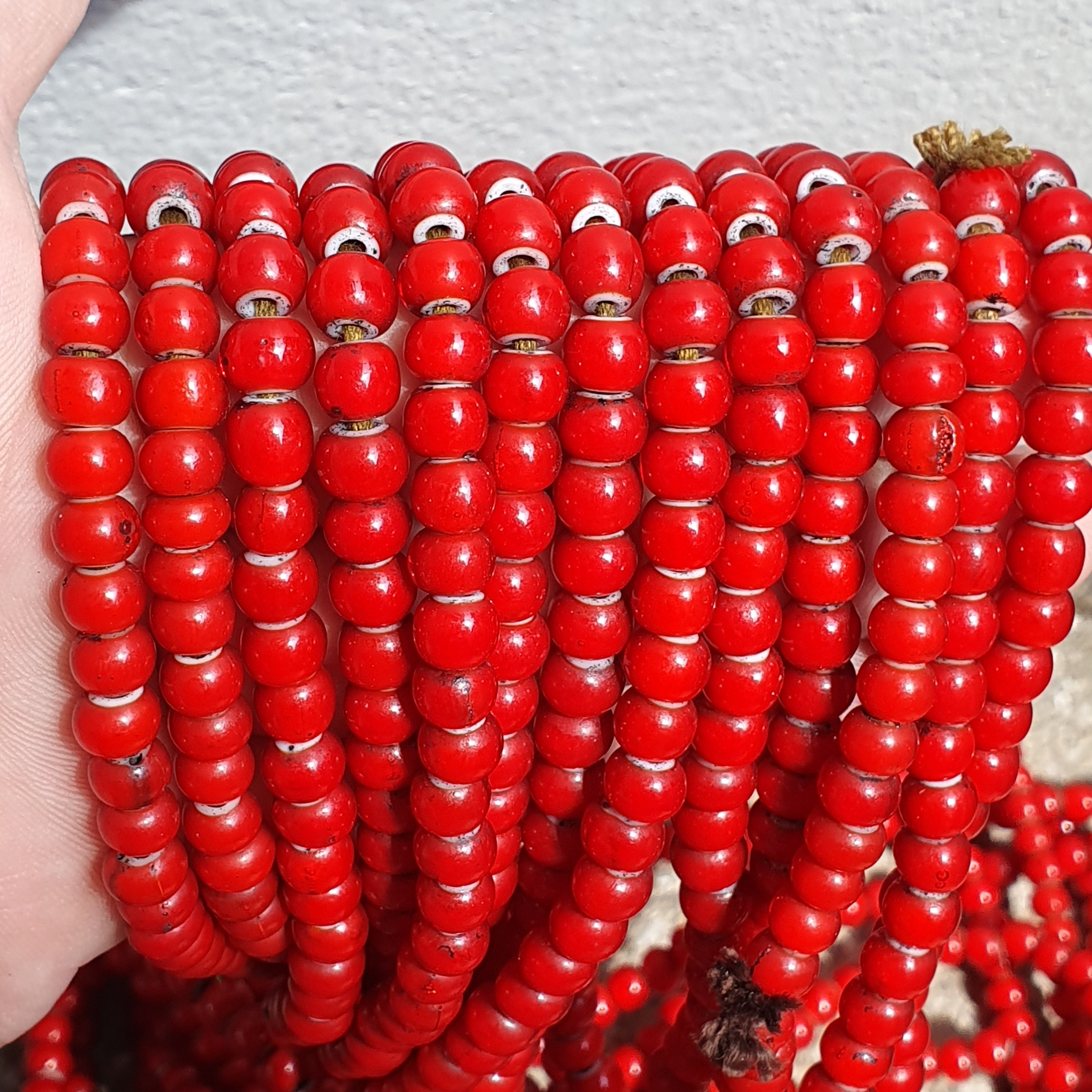 6.5 mm Antique Venetian White Heart Trade Beads Long Strand