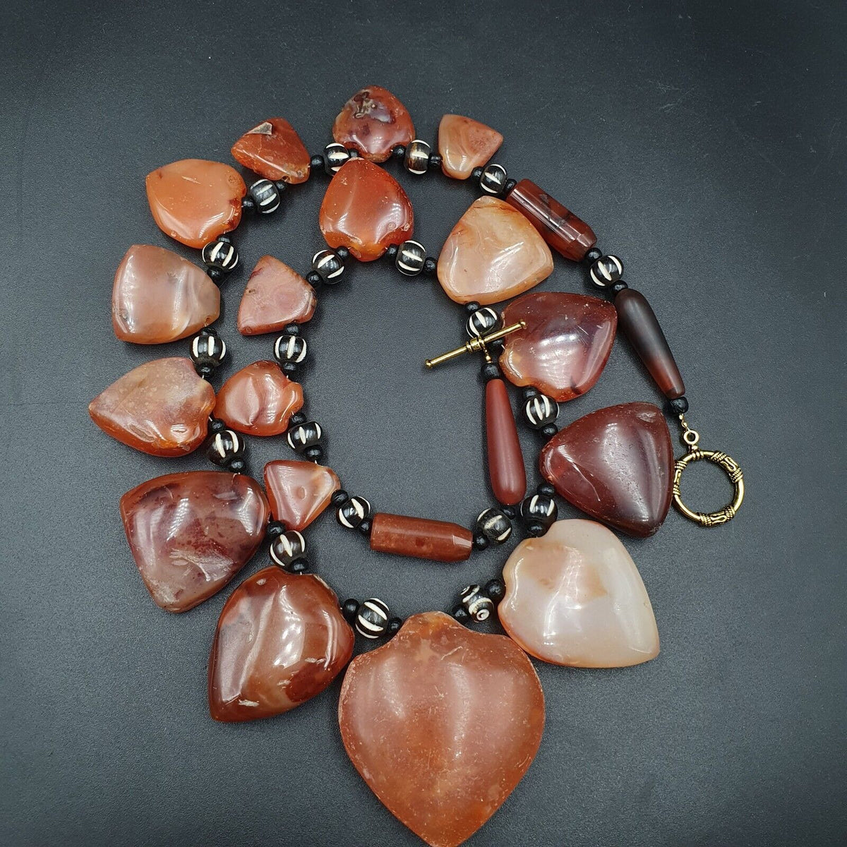 Antike 17 Achat-Anhänger, afrikanische Karneol-Perlen, Amulett-Anhänger-Halskette