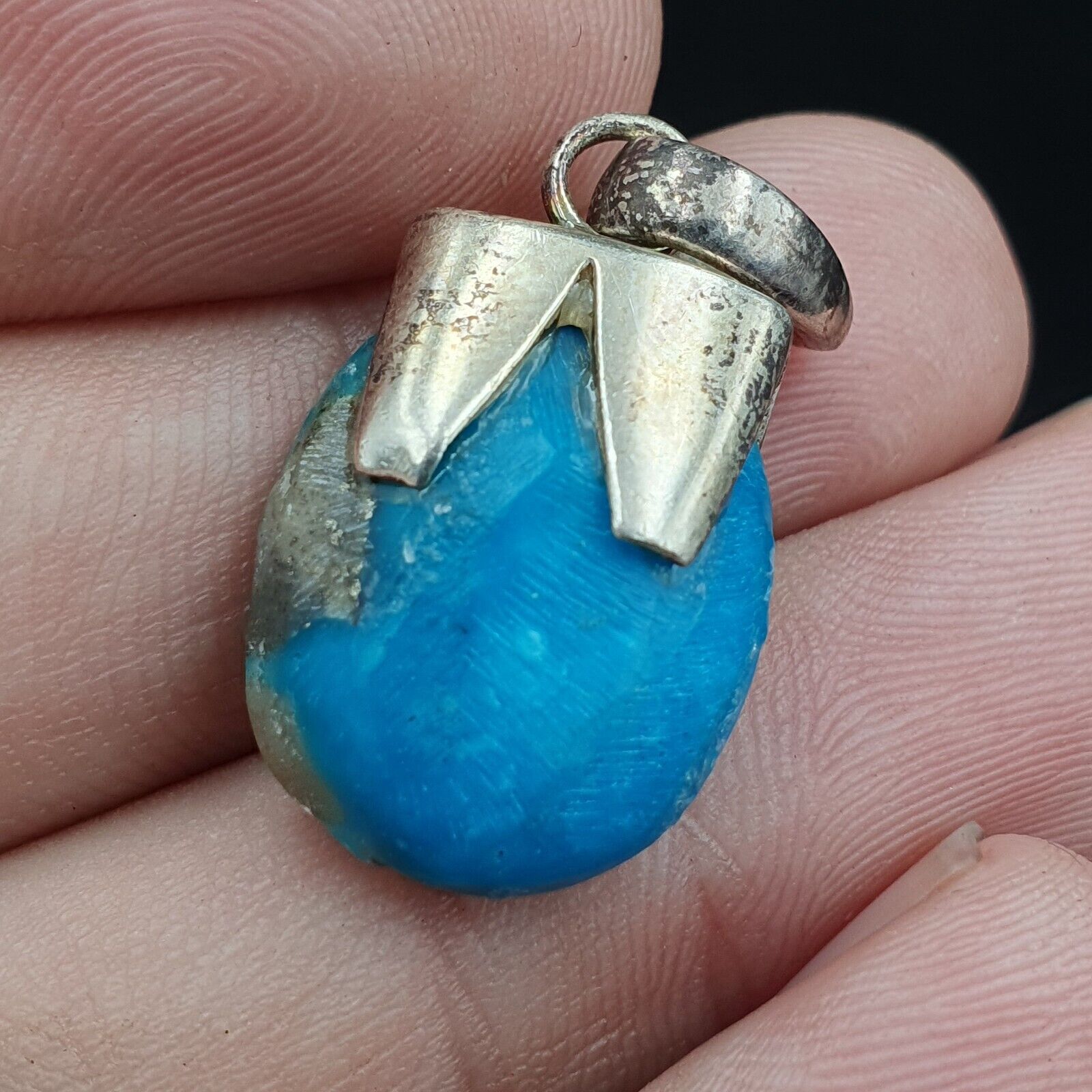 Beautiful Natural Blue Turquois Cab Sterling Silver Pendant