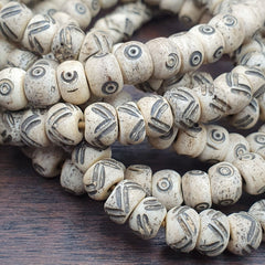 2 Old Tibetan Chinese Carved Necklace Tribal Decorated Beads Strands