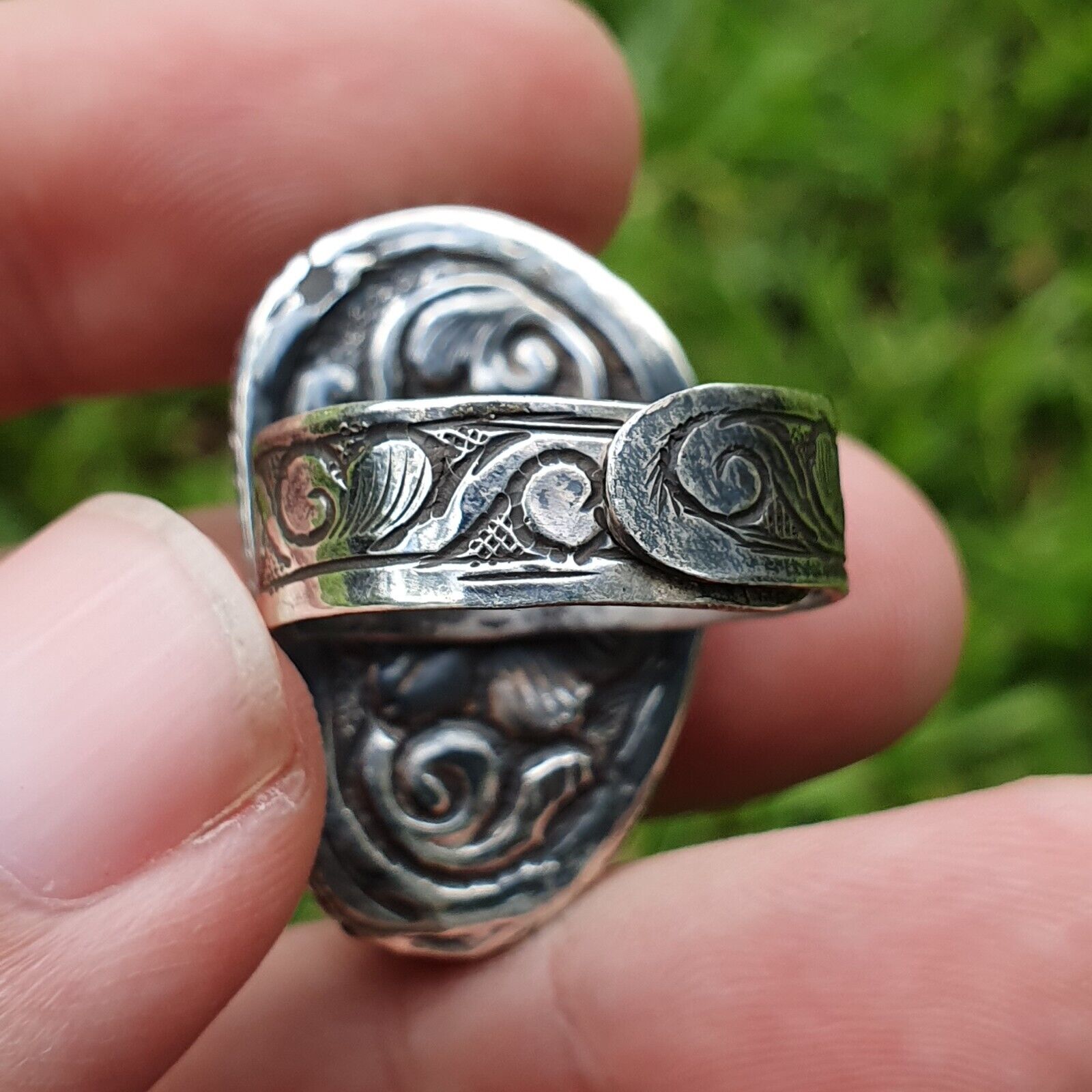 Großer Herren-Ring aus natürlichem Türkis im Vintage-Stil aus STERLINGSILBER