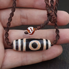 2 eye Tibetan dzi bead old amulet Agate Vintage Tibet pendant Necklace