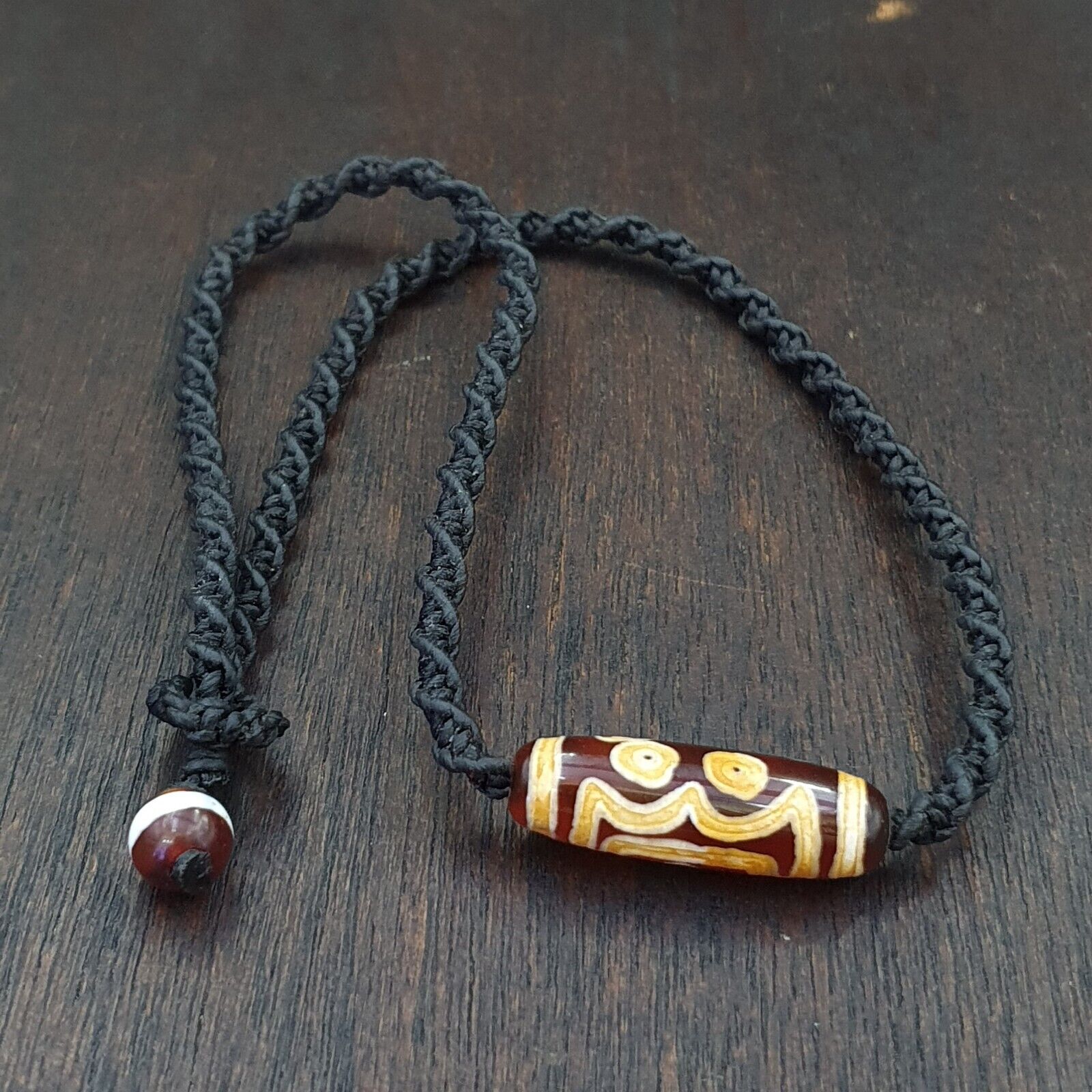 3 Augen Taiwan geätzte Alter Perle altes Amulett roter Achat Vintage Anhänger Halskette