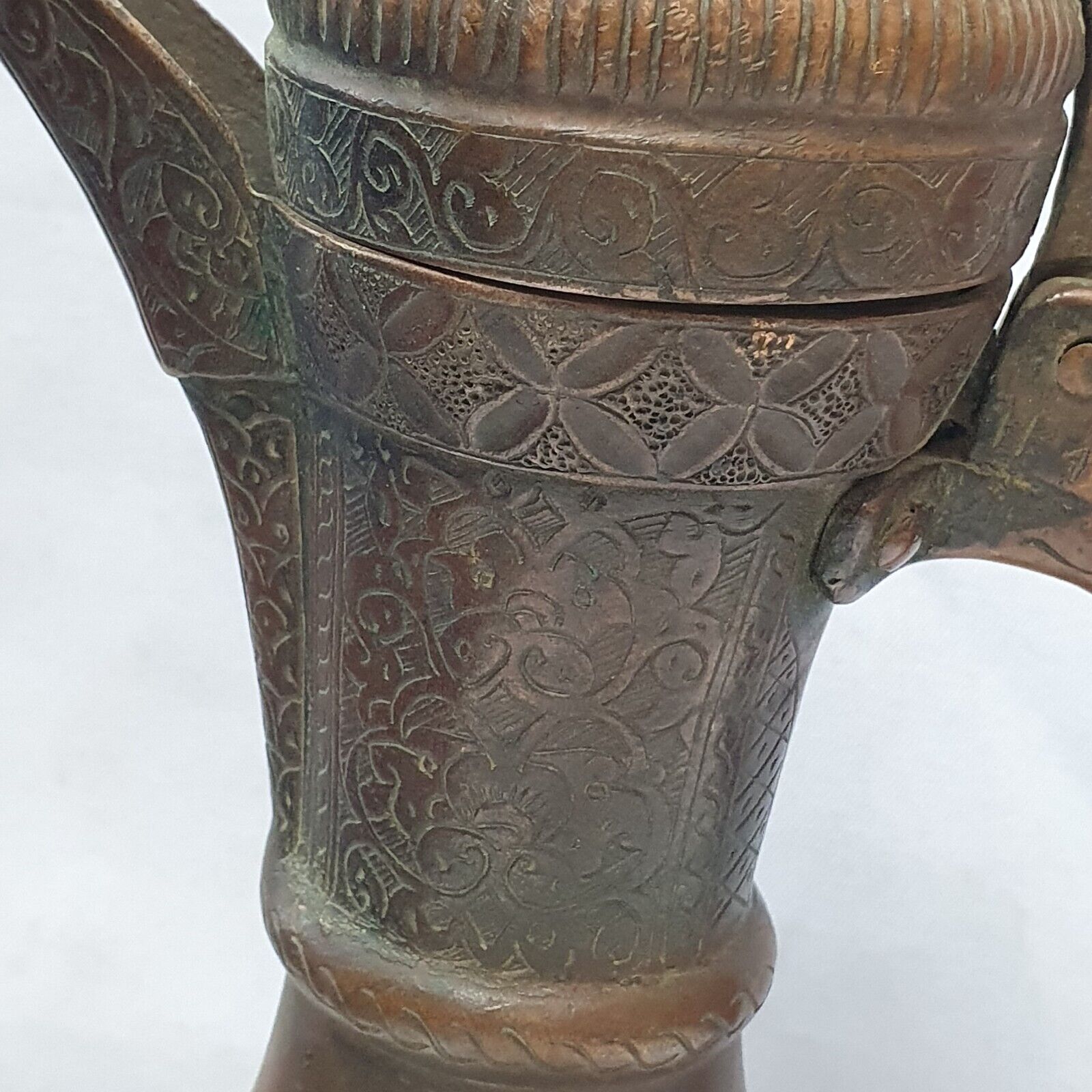 19th C Antique Bronze Copper jug Hand Carved Museum Quality Unique Tea Pot
