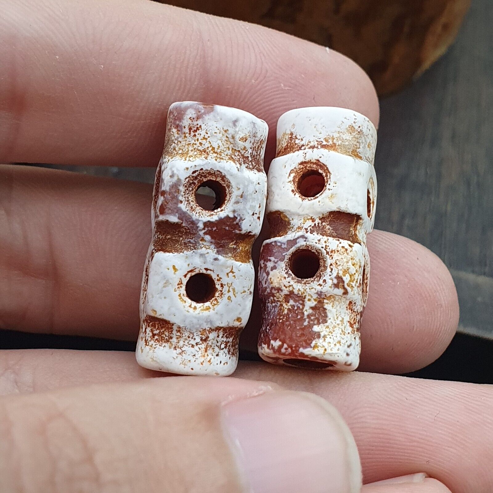 2 - Antique HIMALAYAN Indo Tibetan Central Asian Agate beads