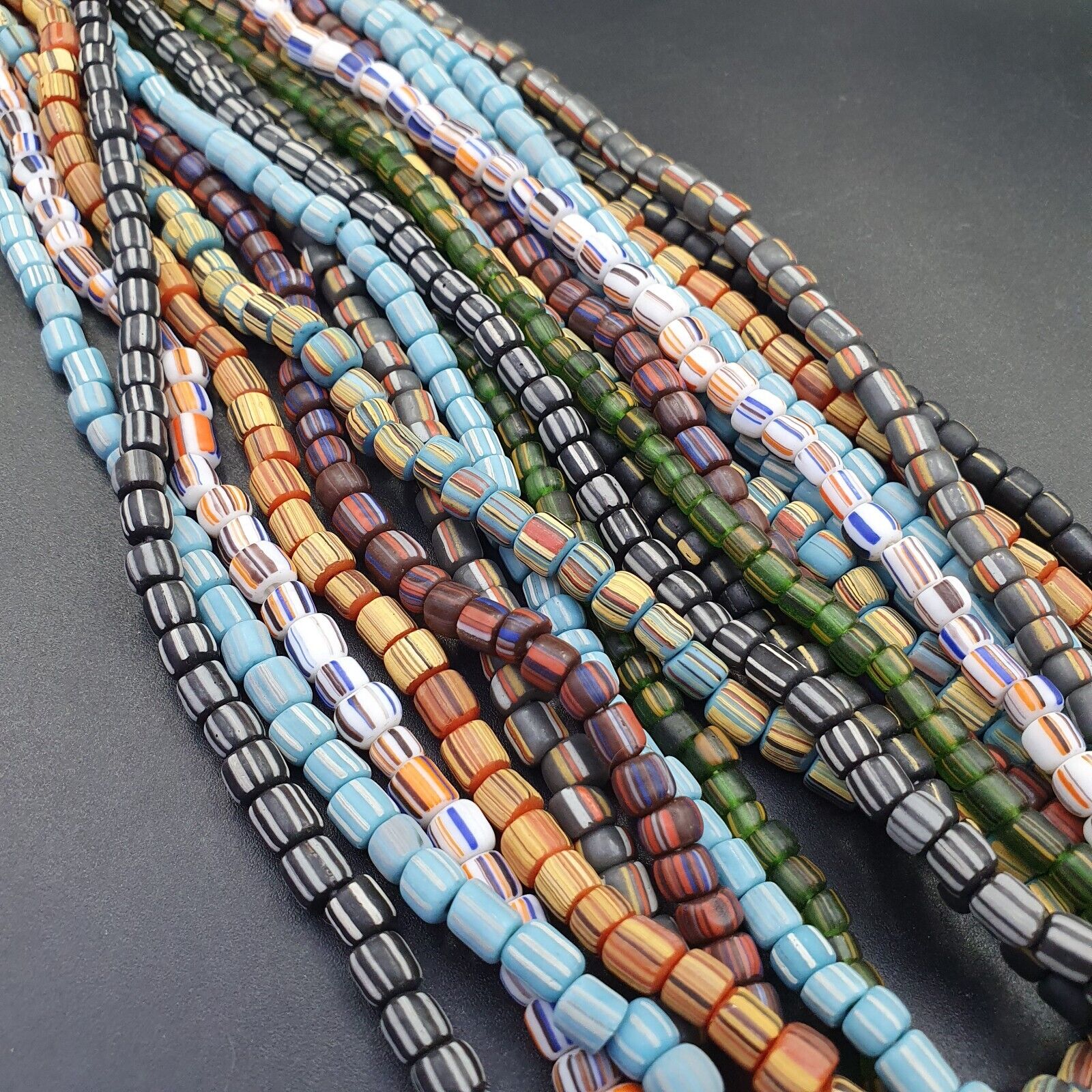 10 Strands Vintage AFRICAN Multicolor Stripes GLASS BEADS 5-7MM necklace L8