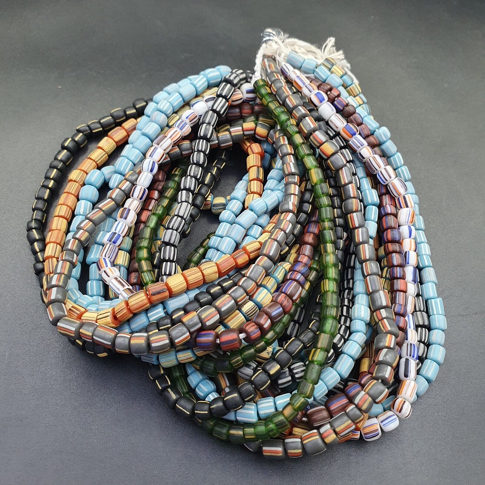 10 Strands Vintage AFRICAN Multicolor Stripes GLASS BEADS 5-7MM necklace L8