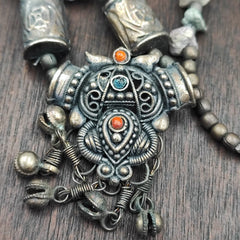Beautiful Rusted Tibetan Silver Nepalese Stone Antique Jewelry Necklace