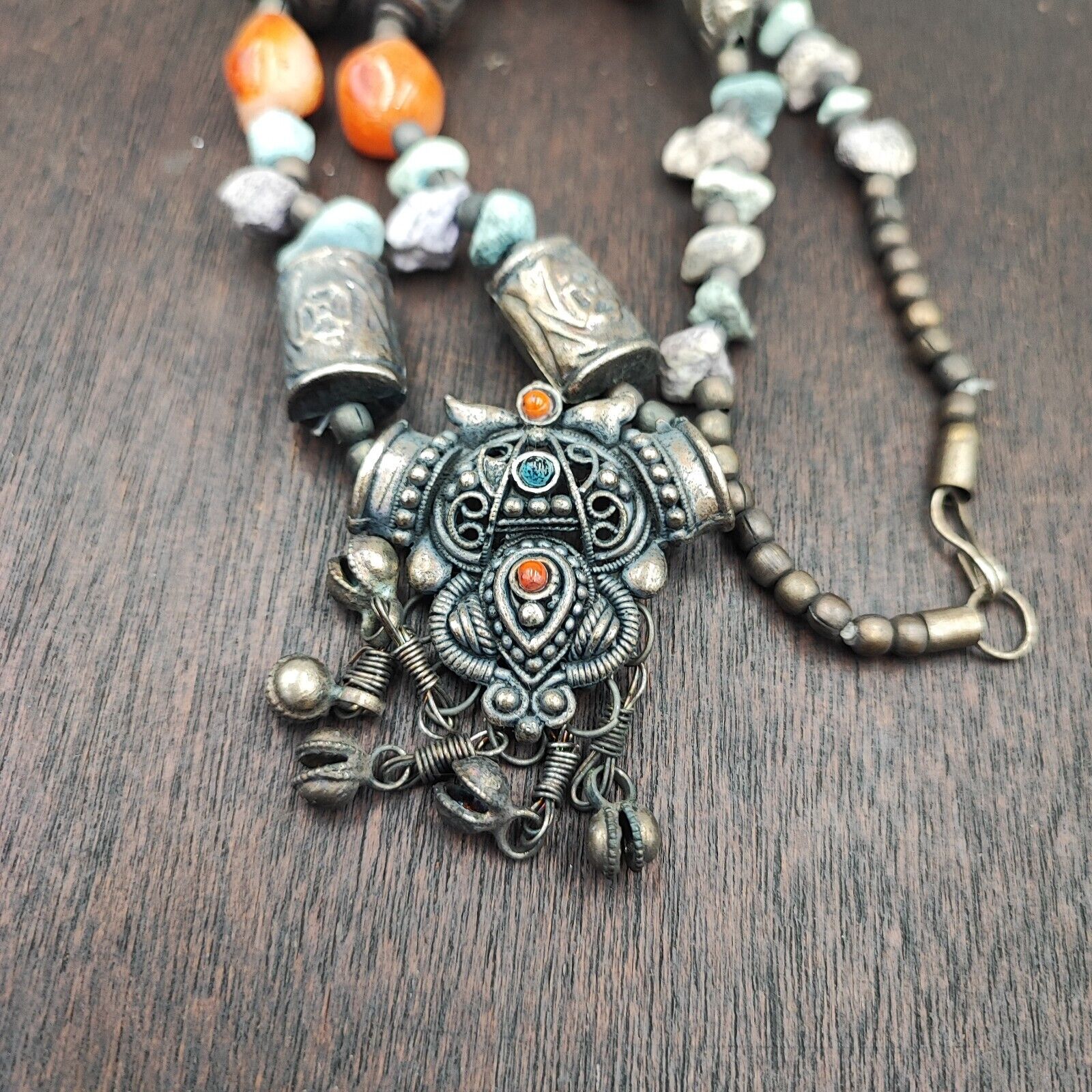 Beautiful Rusted Tibetan Silver Nepalese Stone Antique Jewelry Necklace