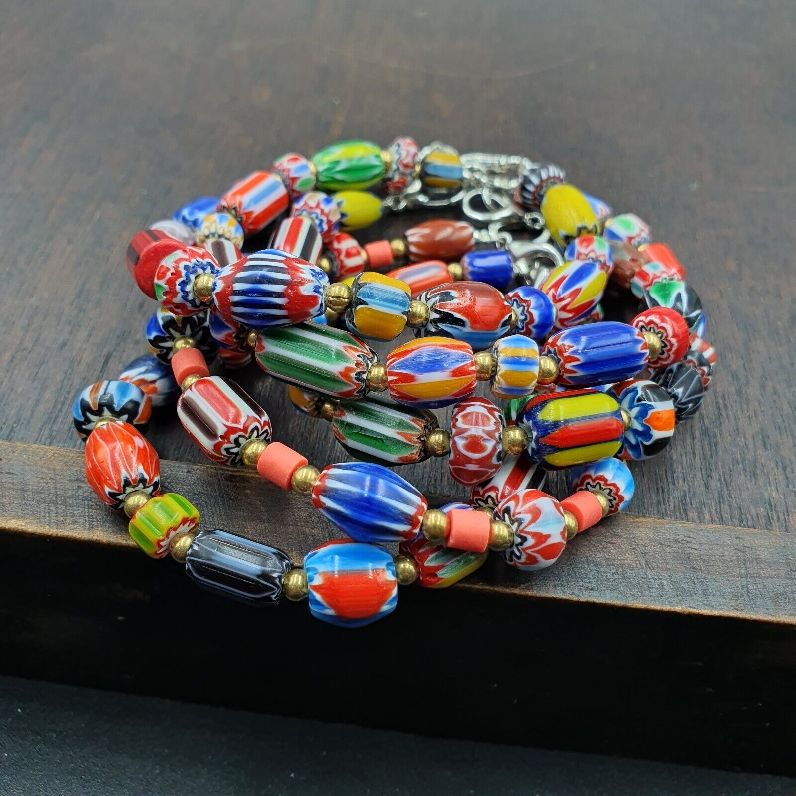 Vintage Venetian Style Old African Glass Chevron Beads Bracelets