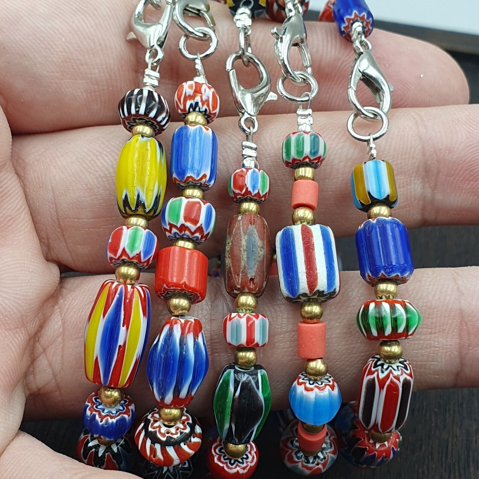Vintage Venetian Style Old African Glass Chevron Beads Bracelets