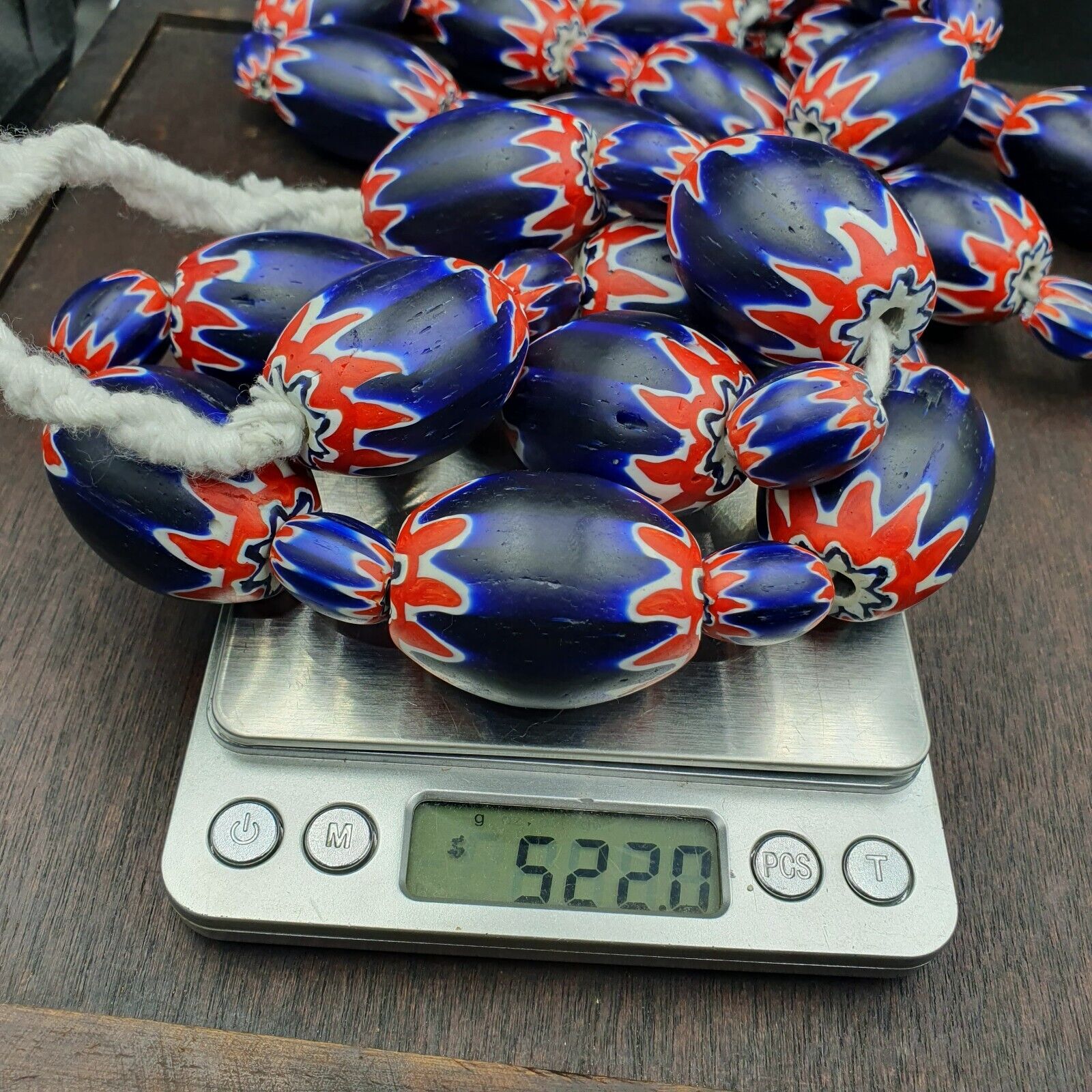 500g Antique Venetian inspired African Blue Glass Chevron With Big Beads 30x20mm