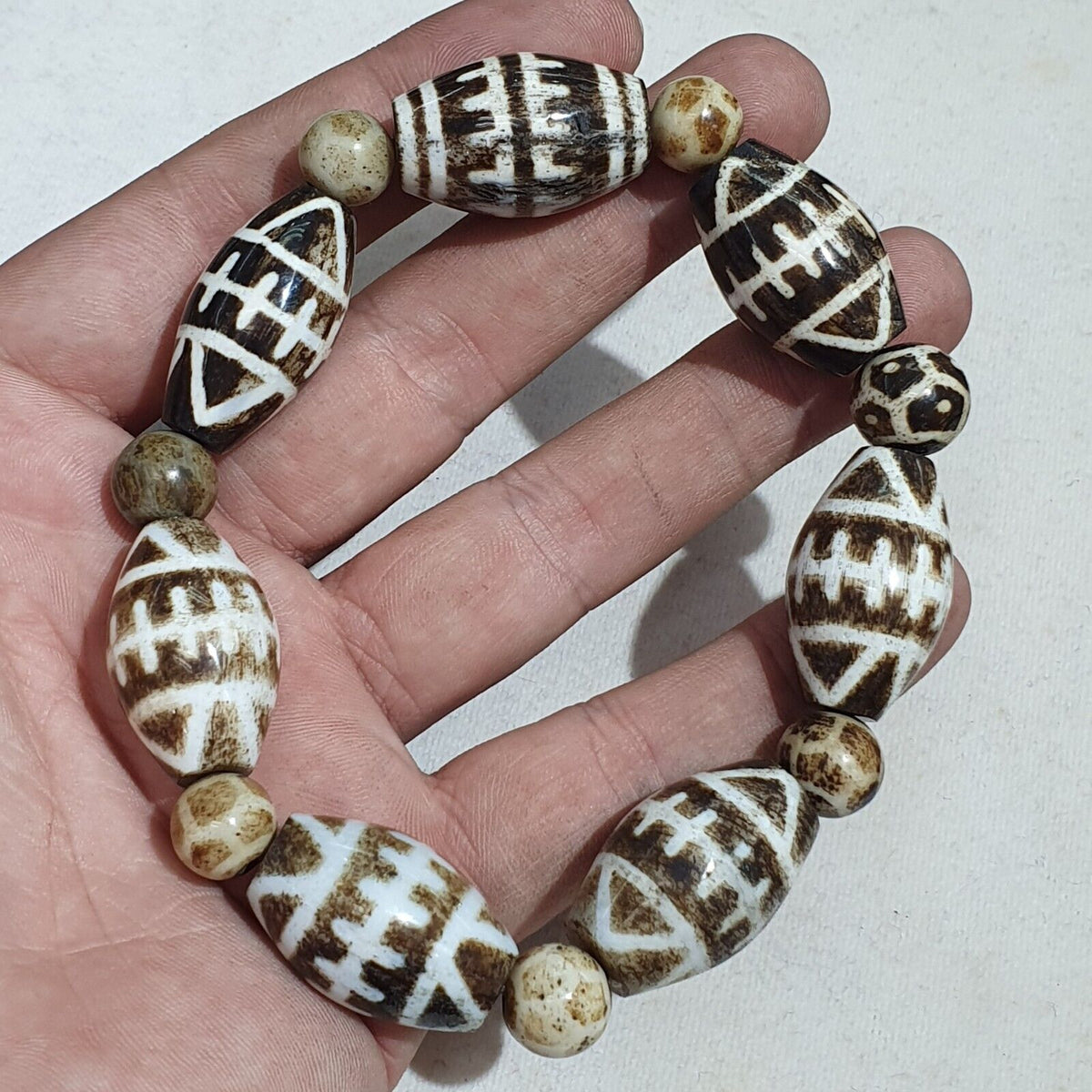Lot 14 South Asian Old Pumtek pyu beads petrified Wood Stone beads Bracelet