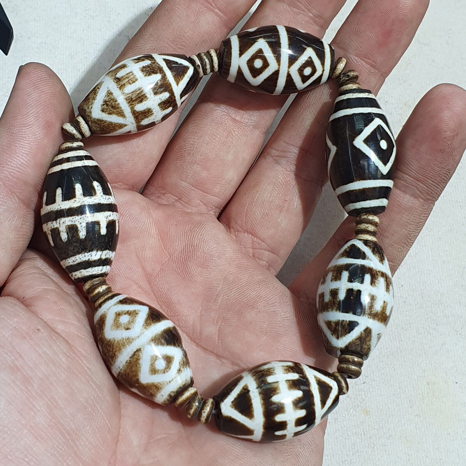 Lot 7 South Asian Old Pumtek pyu beads petrified Wood Stone beads Bracelet