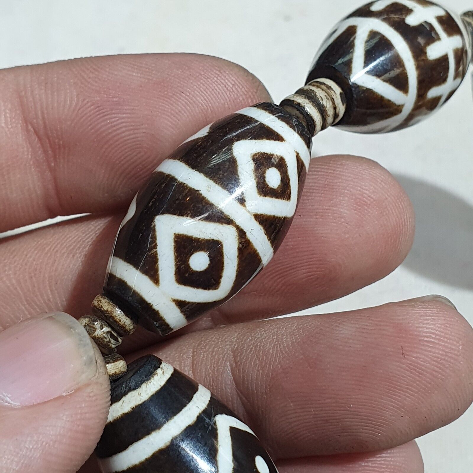 Lot 7 South Asian Old Pumtek pyu beads petrified Wood Stone beads Bracelet