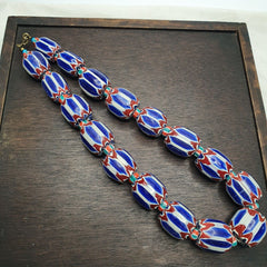 495g Venetian inspired African Blue Glass Chevron Big Beads Necklace