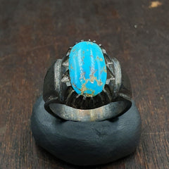 Antique Beautiful Natural Blue Turquoise 925 Sterling Silver Ring