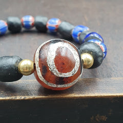 Antique Tibetan Etched Agate Bead with Chevron Beaded Bracelet