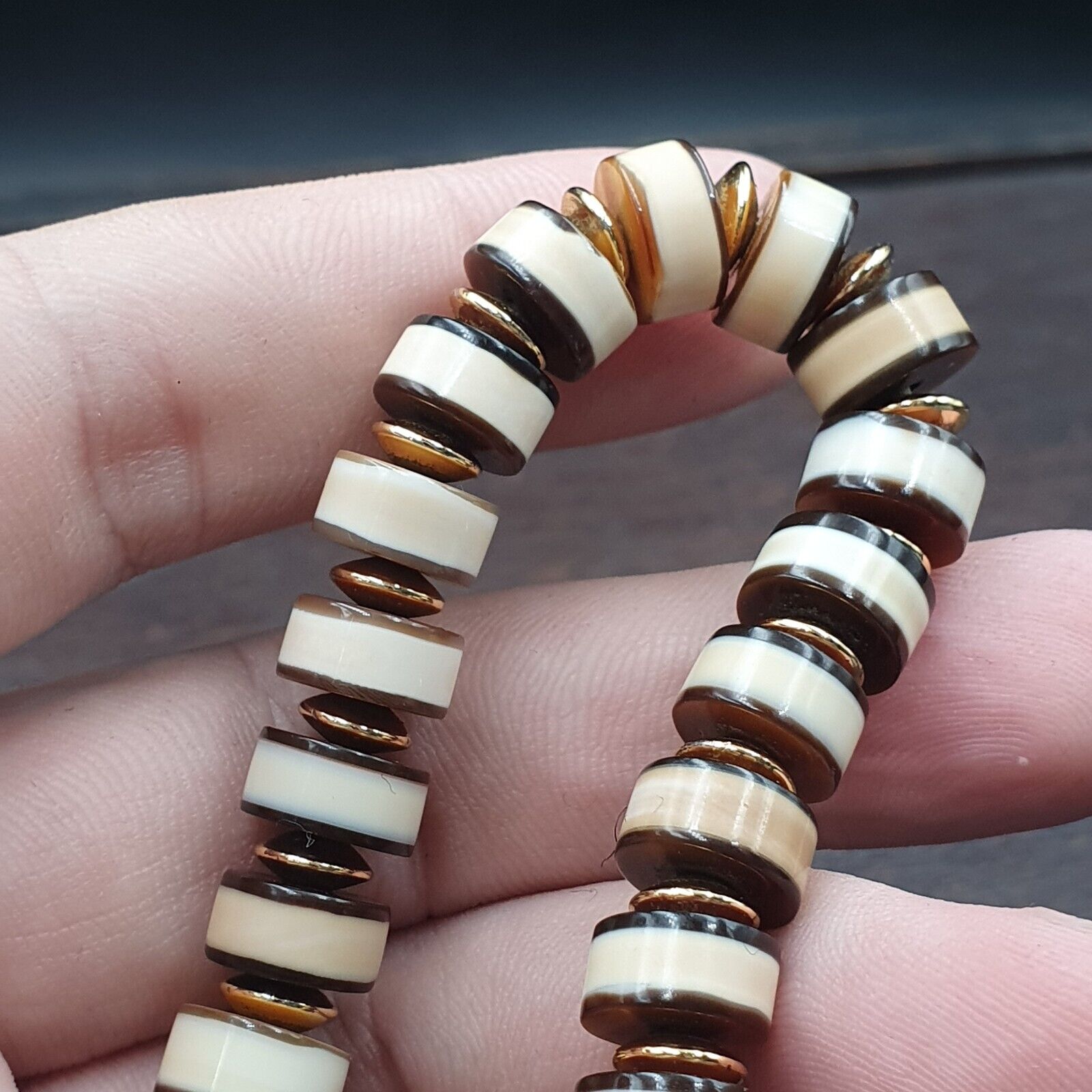 Antique Old Dzi Yemeni Banded Agate Beads Bracelet
