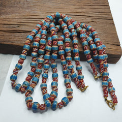 Vintage BLUE Chevron Beads Venetian African Style Beads Long Strand Necklace