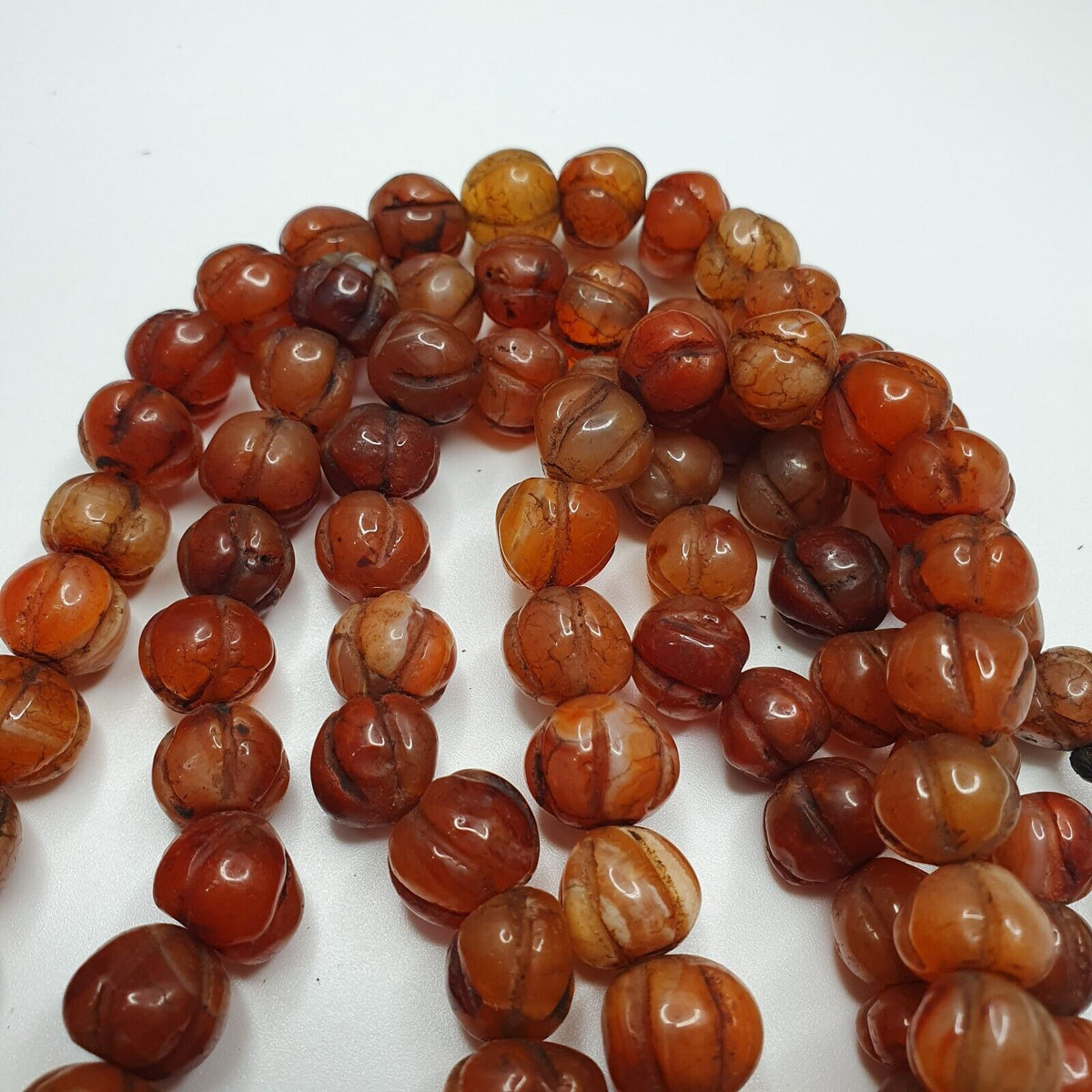 2 Vintage Himalayan Tibetan Carnelian Agate Melon Shape Beads Necklaces #12