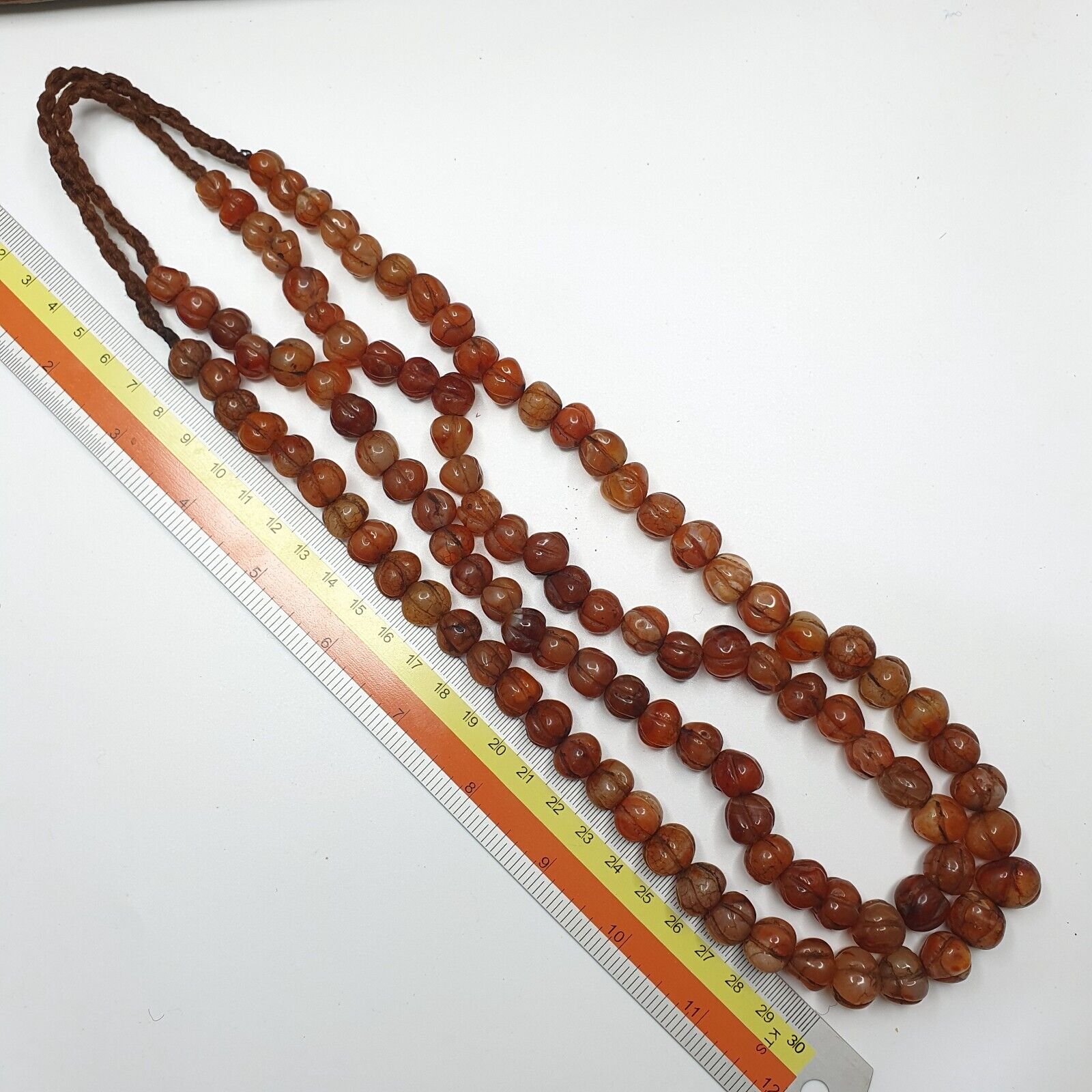 2 Vintage Himalayan Tibetan Carnelian Agate Melon Shape Beads Necklaces #12