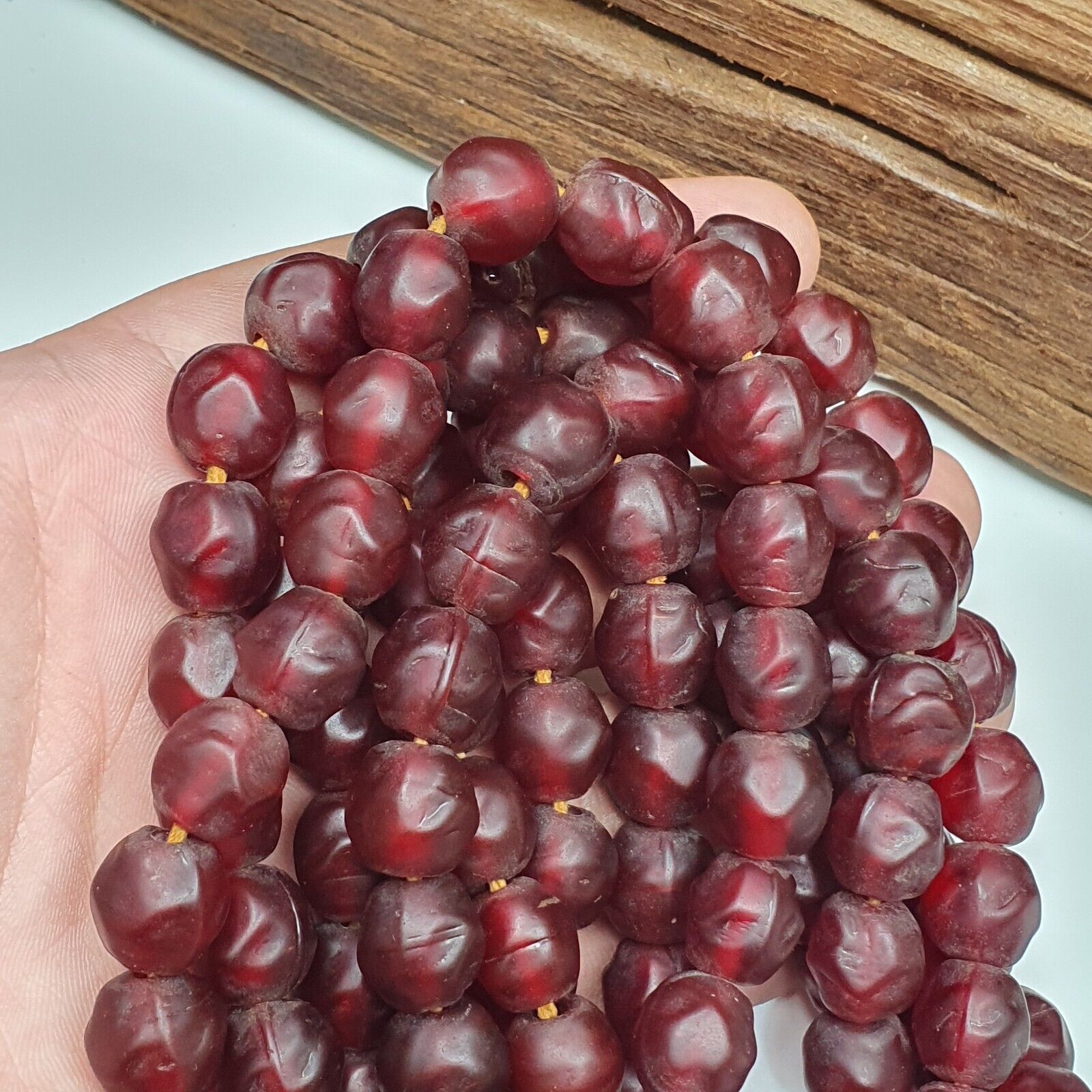 African Trade Beads Vintage Cherry Red Beads Long Strand 12-12.5mm