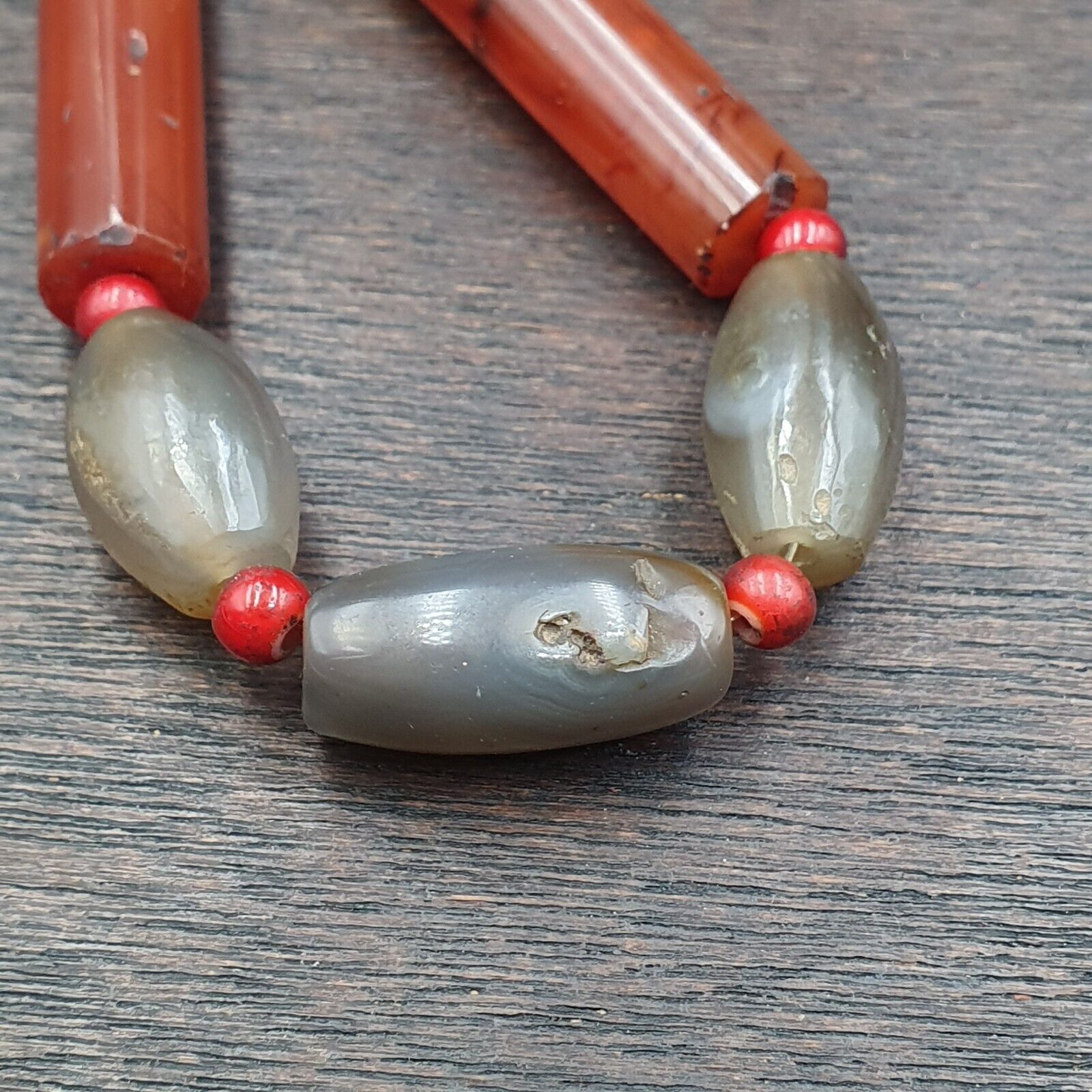 Amazing Antique gray Agate African Trade Red Agate Beads necklace