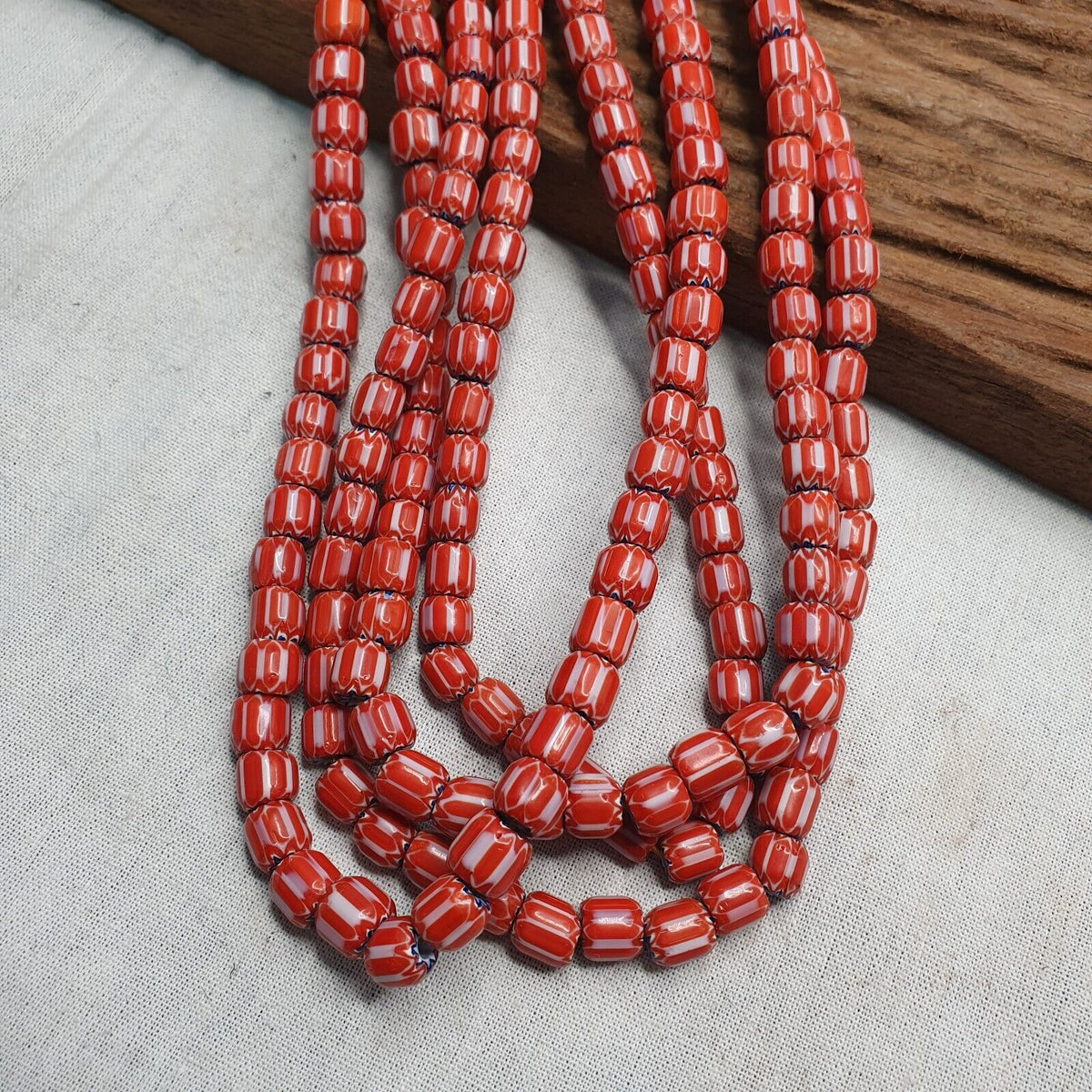 Vintage Venetian Style beads African Red Glass Chevron Beads Long Strand