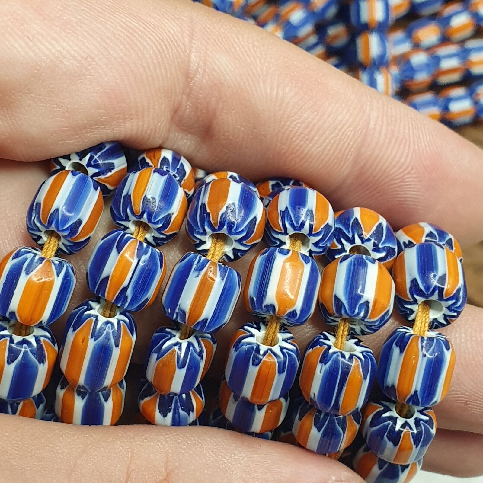 Vintage Venetian Style beads Old African Glass Chevron Beads Long Strand