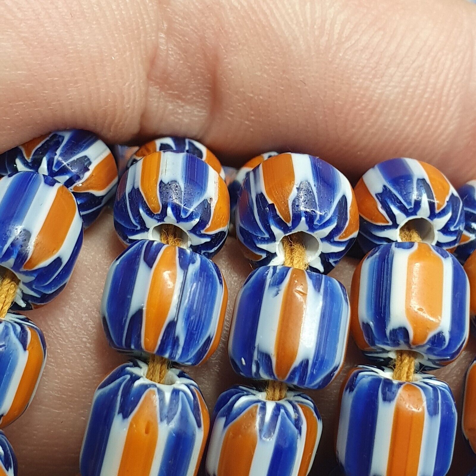 Vintage Venetian Style beads Old African Glass Chevron Beads Long Strand
