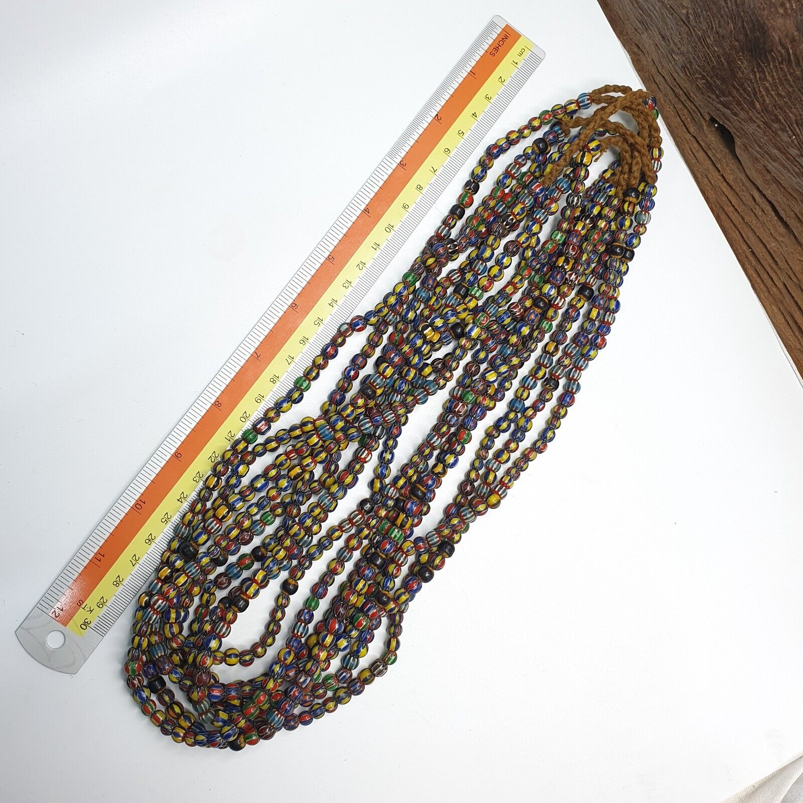 Vintage Venetian African Style Glass Chevron 6.5-7mm Beads Long Strand
