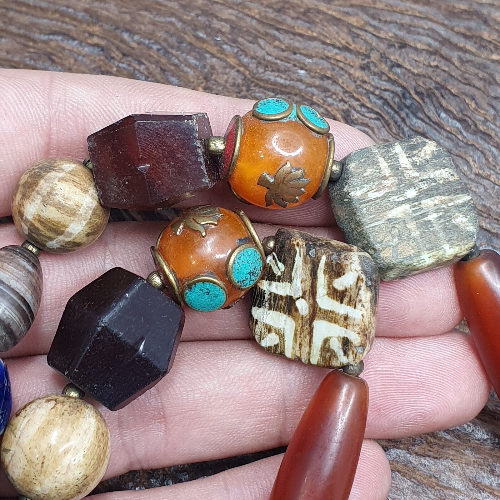Vintage African beads Chevron Glass, Pumtek, Agate And Nepal pendant Necklace