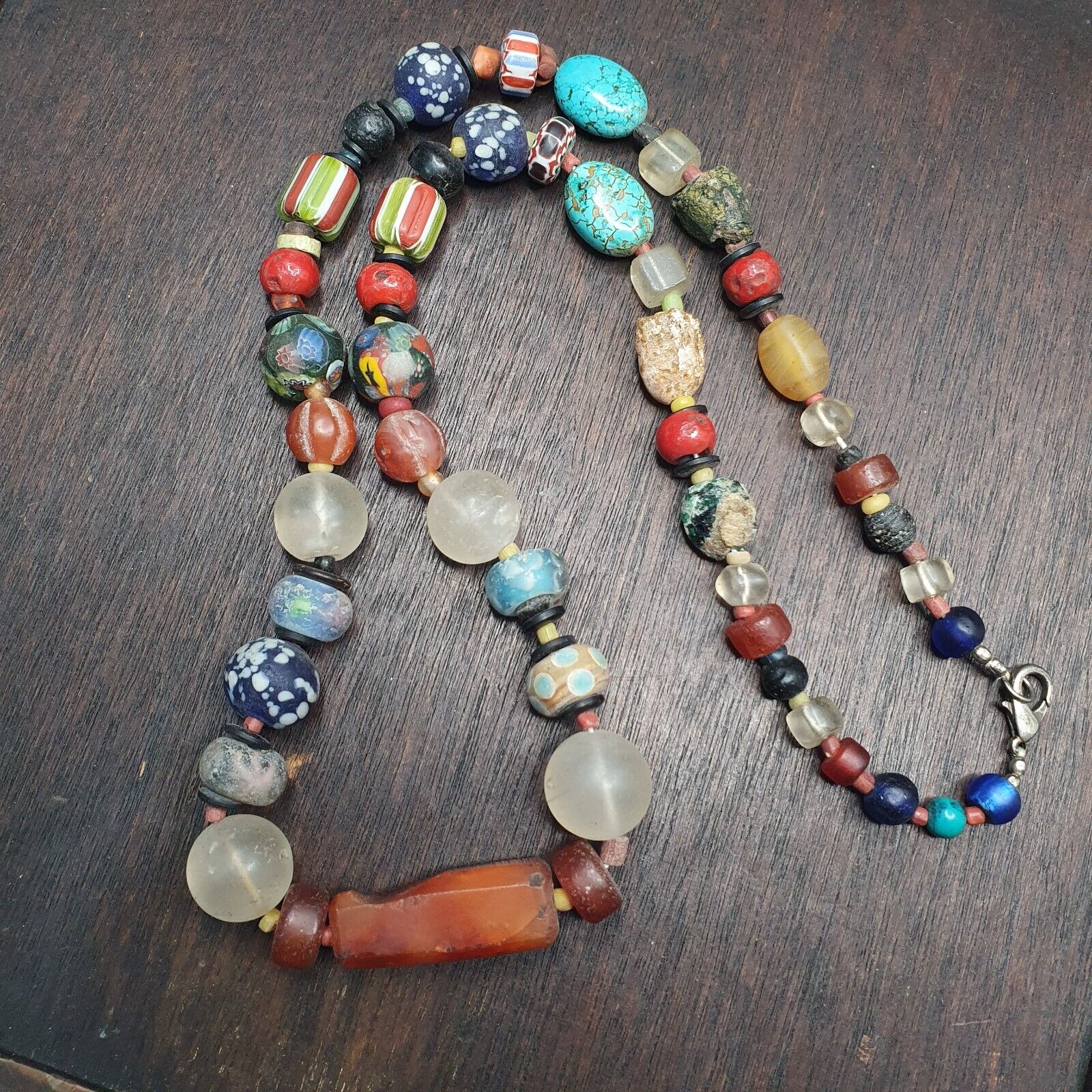Collection of Vintage crystal, Agate, Chevron and glass old beads Necklace