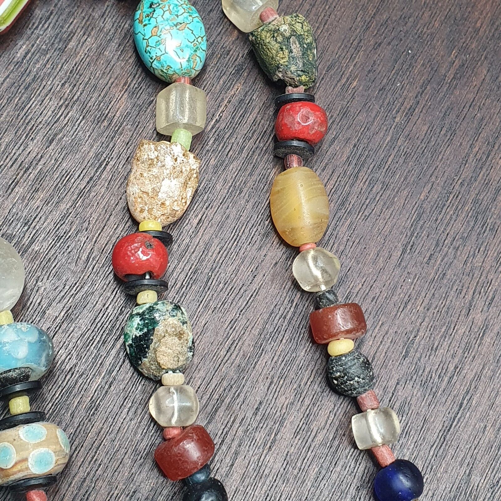 Collection of Vintage crystal, Agate, Chevron and glass old beads Necklace